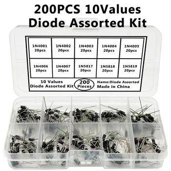 Dioden-Sortiment-Set mit 10 Werten 1N5819 1N5818 1N5817 1N4007 1N4006 1N4005 1N4004 1N4003 1N4002 (200 Stück)
