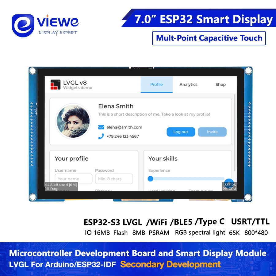 Esp32 s3 entwicklungs karte dual core lvgl 7 zoll 800*480 hmi 16m – Bild 3
