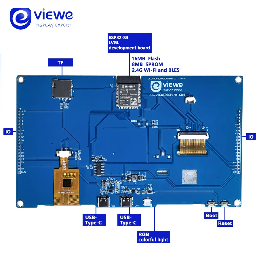 Esp32 s3 entwicklungs karte dual core lvgl 7 zoll 800*480 hmi 16m – Bild 2