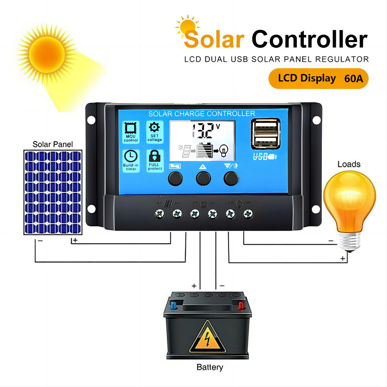 Solar-Laderegler 60A 12V/24V Spannungsregler für Solarmodule – Bild 5
