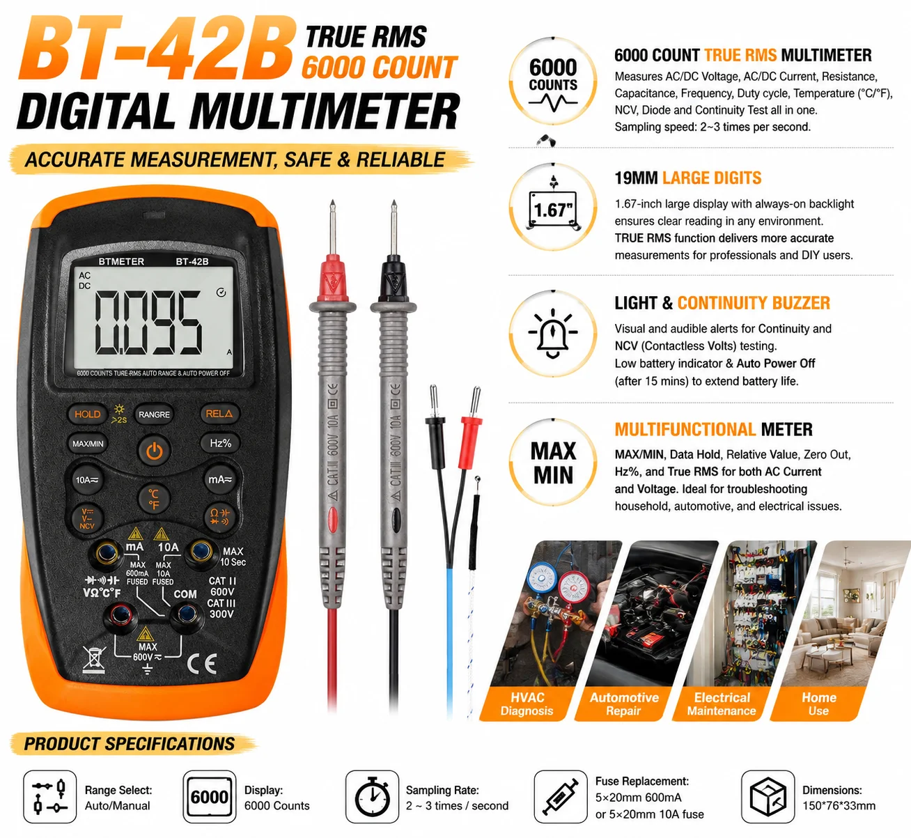 Digitales Multimeter 6000 Zähler Echteffektivwert Auto-Range-Tester AC DC Spannung Strom Widerstand Kapazität