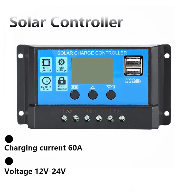 Solar-Laderegler 60A 12V/24V Spannungsregler für Solarmodule Photovoltaik-Heimanwendung mit PWM-Solarladegerät