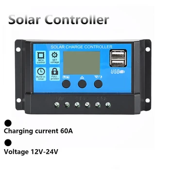 Solar-Laderegler 60A 12V/24V Spannungsregler für Solarmodule Photovoltaik-Heimanwendung mit PWM-Solarladegerät