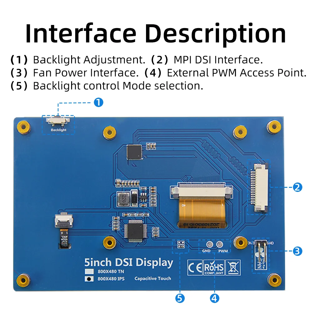Raspberry Pi 5/4B/3B+/3B/3A+/2B/B+ 5-Punkt-DSI-Touchscreen – Bild 5