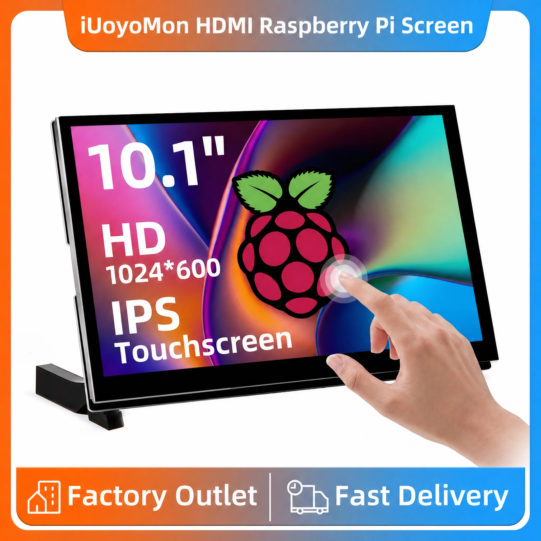 IUoYoMon Raspberry Pi Bildschirm 10,1 Zoll Touchscreen 1024*600 HDMI-Display für Raspberry Pi 5/4/3B/B+