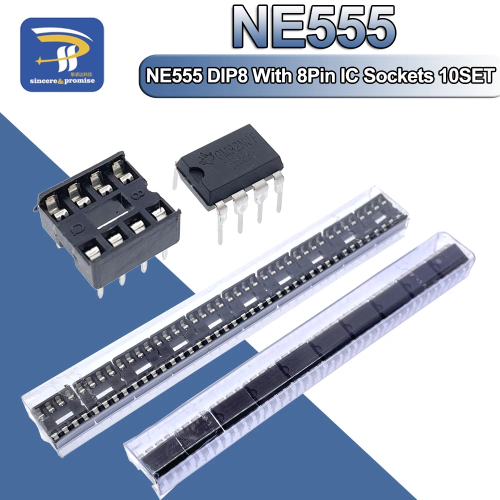 (10 Stück) NE555 NE555P IC 555 Timer-Programmier-Oszillator-Chip und 8-polige DIP-Sockel (20 Stück)