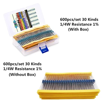 1/4 W Metall Film Widerstand Kit 1% Widerstand Sortiert Kit Set 10 -1 M Ohm hm Widerstand Pack 30 (600 Stück)
