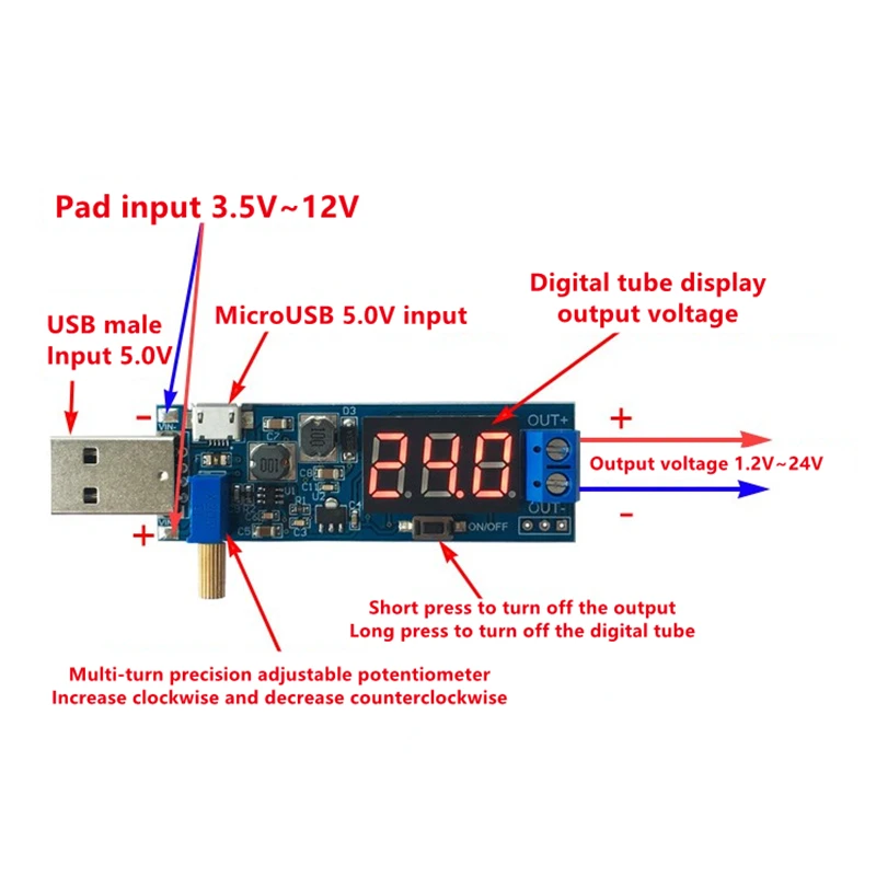 DC-DC 5V bis 3,5V / 12V USB Step UP / Down Netzteilmodul Einstellbarer – Bild 4