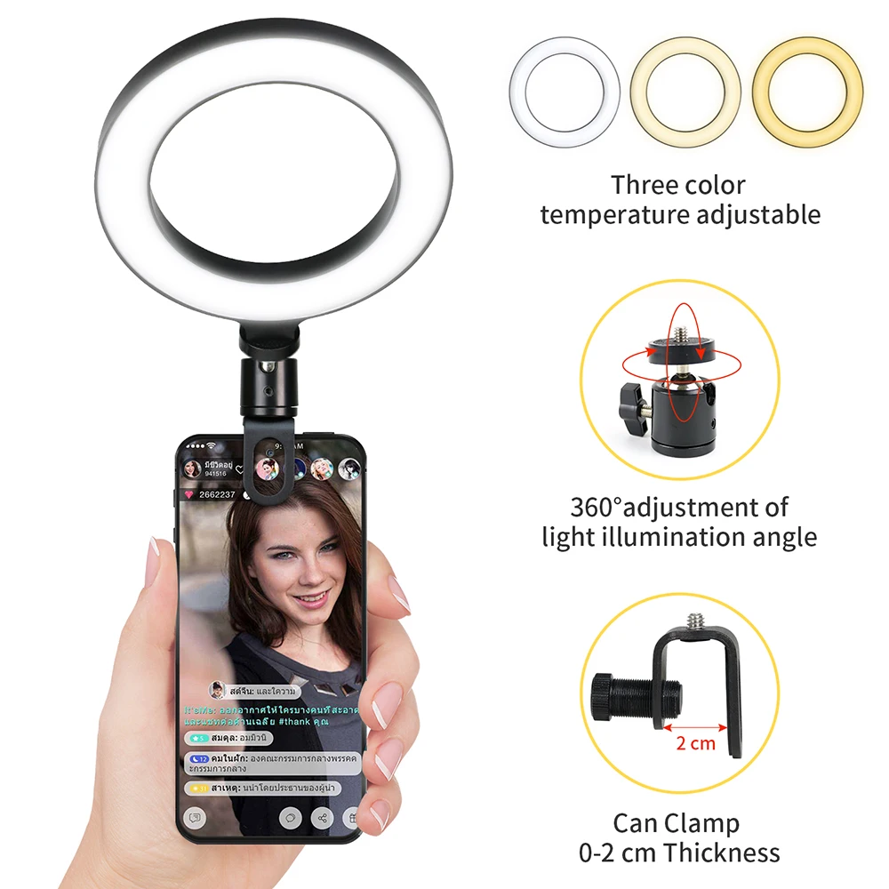 6,3 Zoll LED Ringlichter Runde Lampe Selfie Live-Streaming USB Desktop – Bild 5