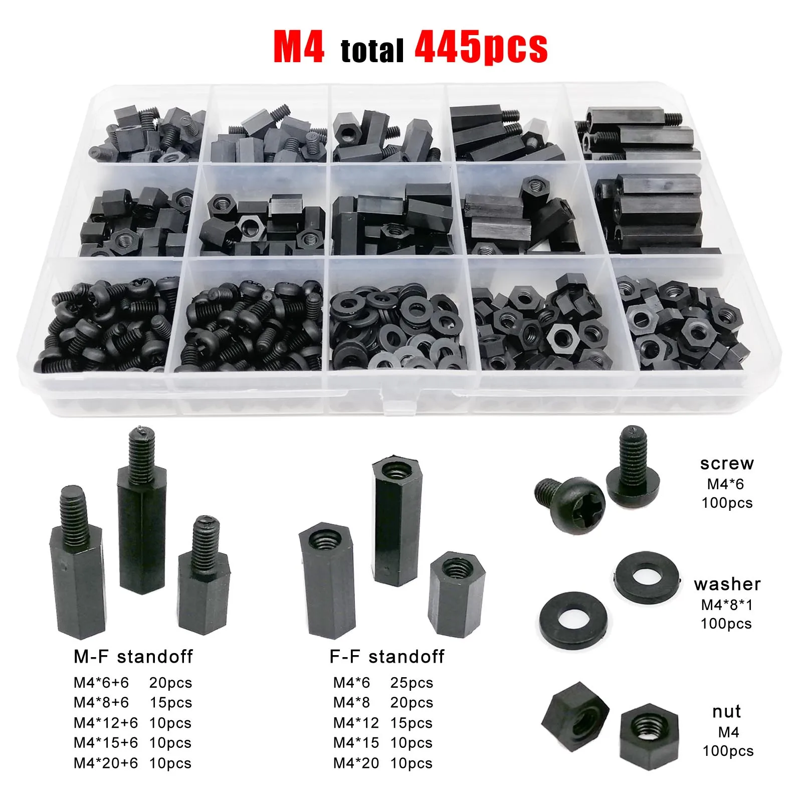 M2 M2,5 M3 M4 schwarzer Kunststoff Nylon isolierter Sechskant-Abstandshalter Sechskant-Säule Abstandshalter