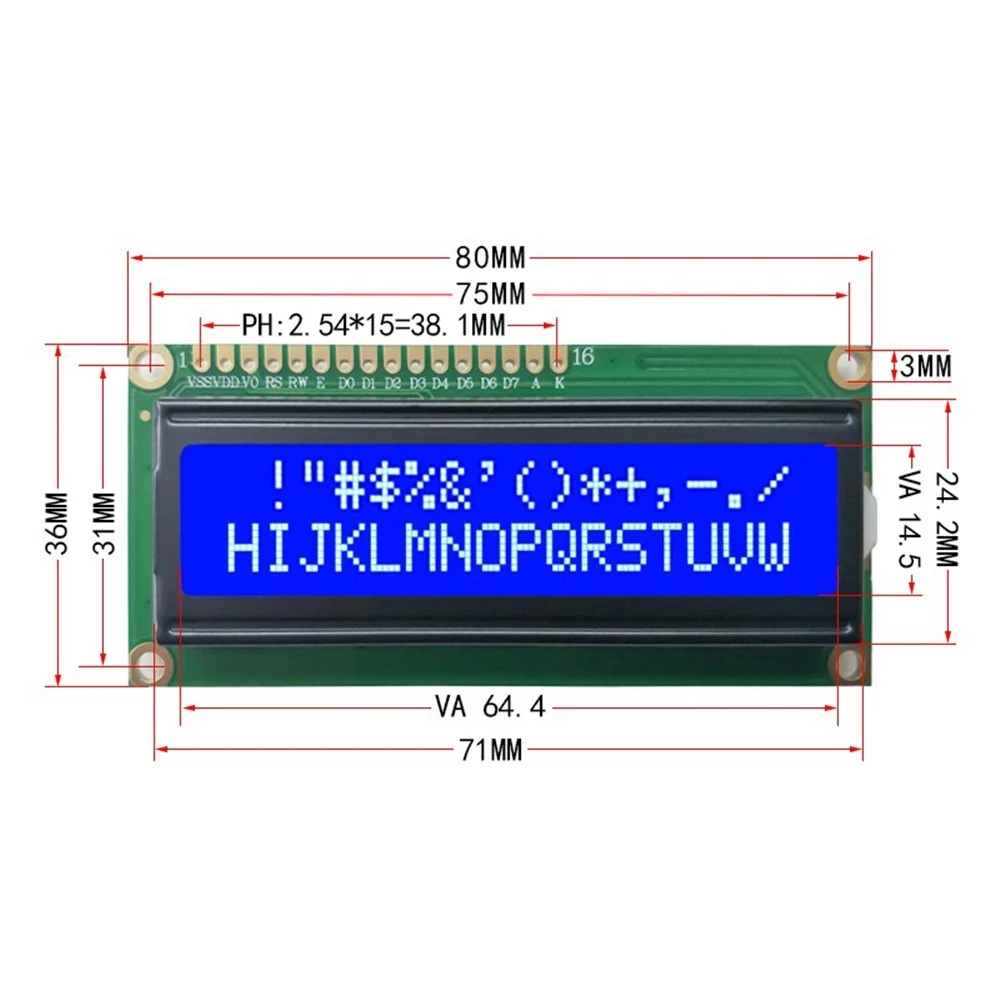 LCD1602 1602-Modul, blauer/grüner Bildschirm, IIC/I2C, 16 x 2 Zeichen – Bild 5