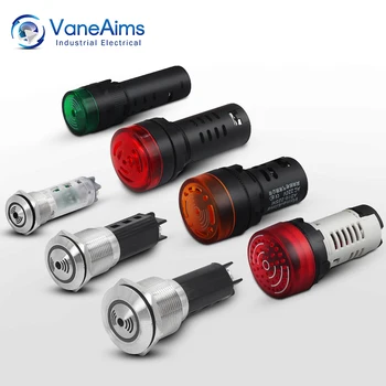 Summer 22mm/16mm Flash LED Alarm Anzeige Licht Signal Lampe Blinkende metall Summer DC12V DC24V AC 220V