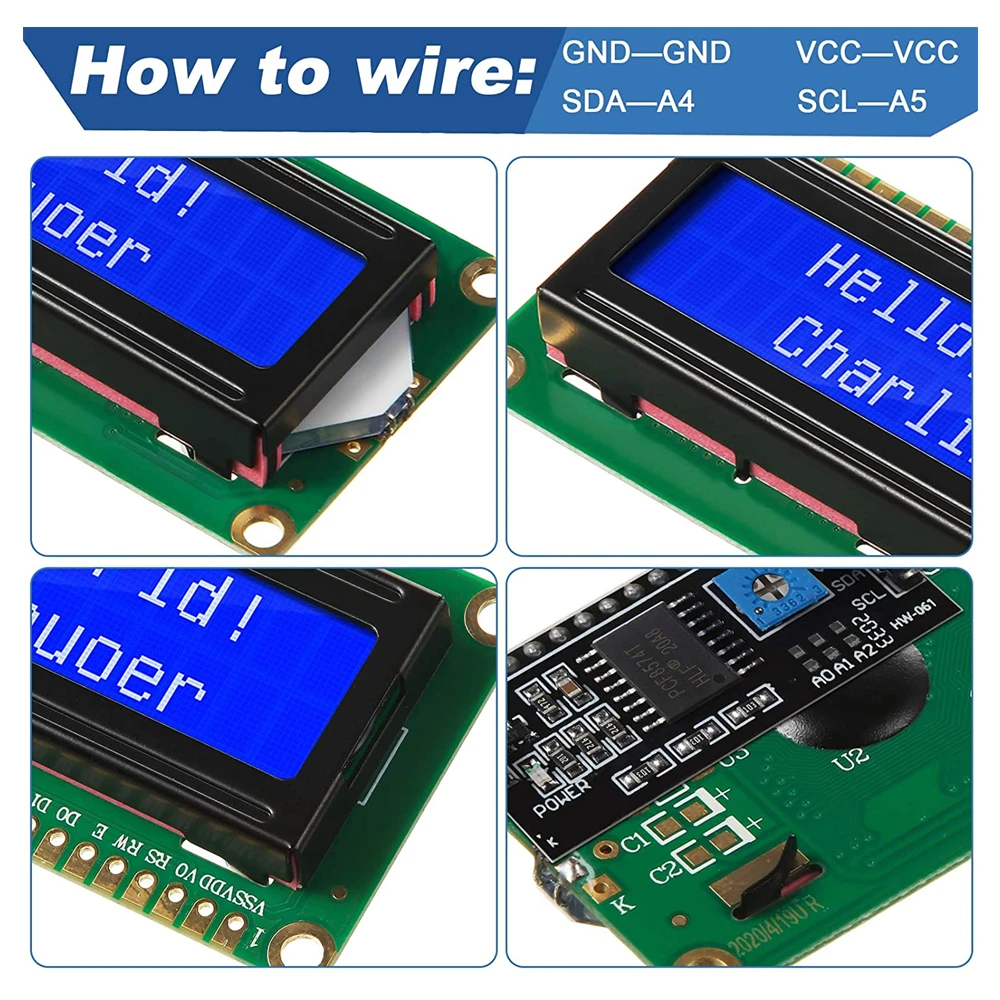 LCD1602 1602 LCD-Modul Blauer / Gelbgrüner Bildschirm 16x2 Zeichen – Bild 5