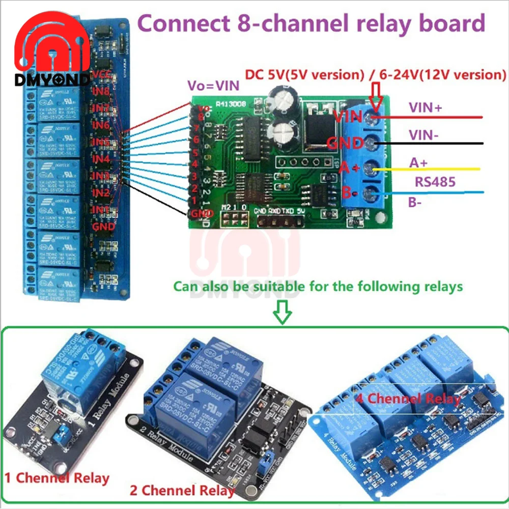 Rs485 dc 5v/6-24v Relais modul 8-Kanal rs485 (ttl) modbus rtu Steuer – Bild 4
