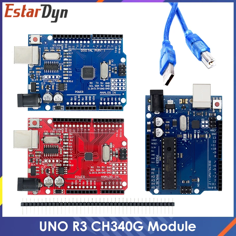 UN0 R3 Entwicklungsboard ATmega328P CH340 CH340G für UNO R3 mit geradem Pin-Header und Kabel