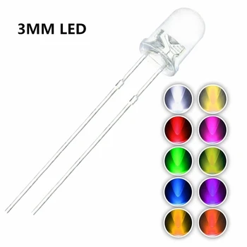 3 mm LED-Dioden, 3 mm, sortiertes Kit, Weiß, Grün, Rot, Blau, Gelb, Orange, Rosa, Lila, Warmweiß (100 Stück)