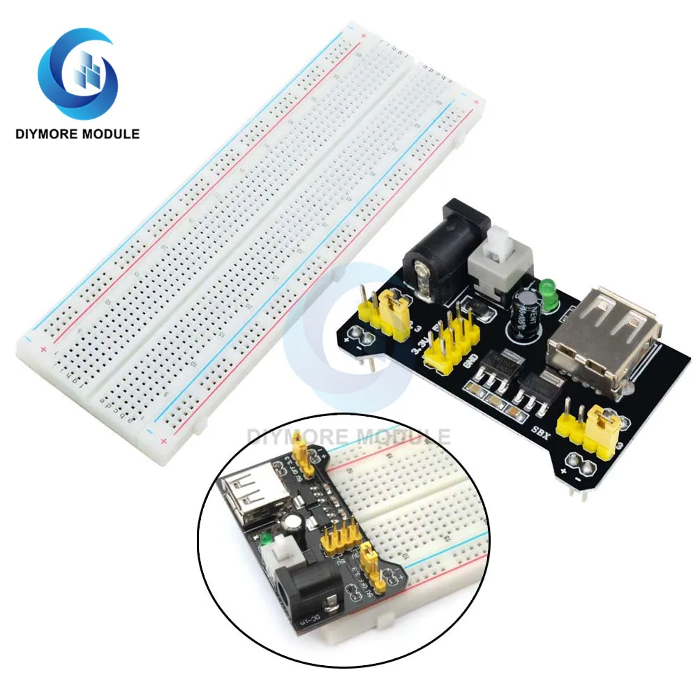 MB102 Micro-USB-Breadboard-Netzteilmodul DC 7-12 V 830-Punkt lötfreier Brotbrett-Spannungsregler für Arduino