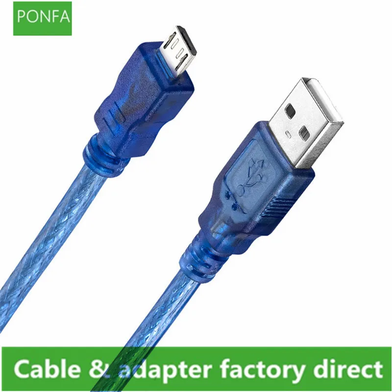 Micro USB 2.0 Daten Kabel USB-A zu Mirco-B Dual Abschirmung Folie Geflochtene Transparent Blau 0,3 m 0,5 m 1,0