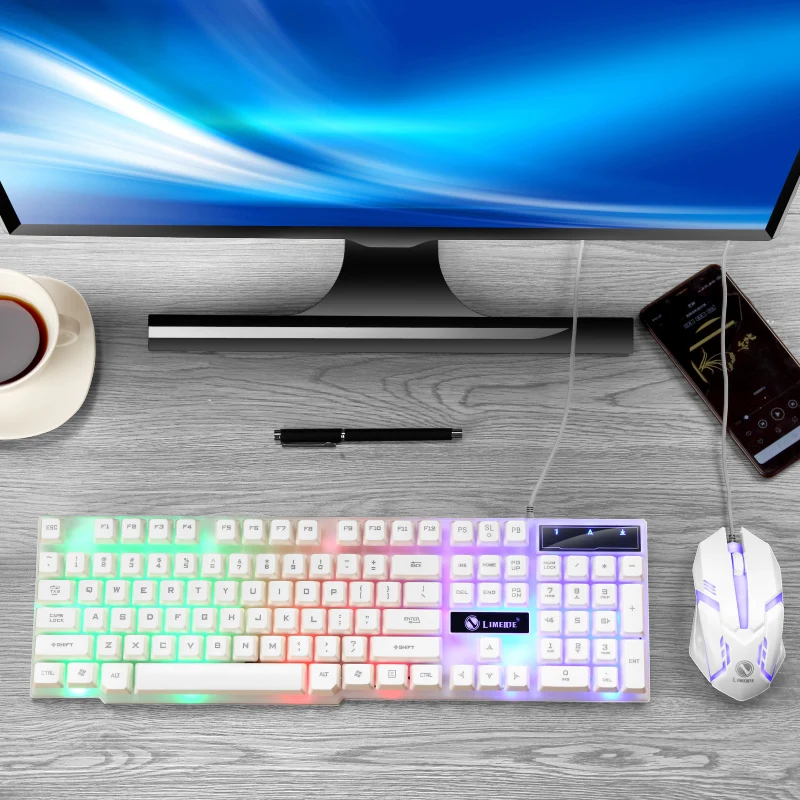 USB-kabelgebundenes Gaming-Tastatur-Maus-Set, PC, Regenbogenfarben – Bild 6
