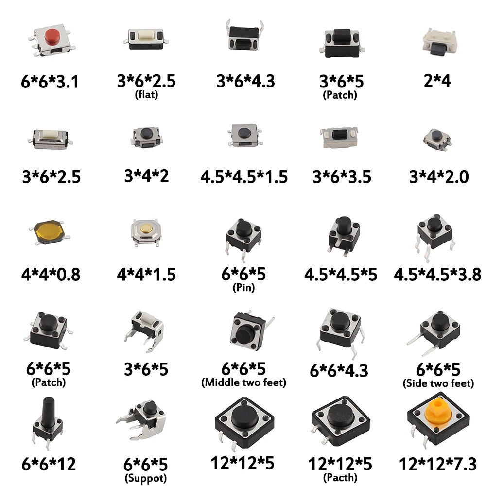 Sortiertes Mikrodrucktaster-Taktschalter-Set - 25 Typen, einschließlich Reset (125 Stück)
