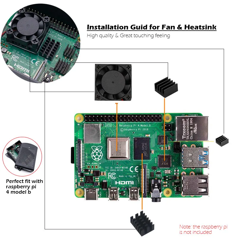 Raspberry Pi 4 Modell B Aluminiumgehäuse mit Lüfter-Kühlkörper-Kit – Bild 5