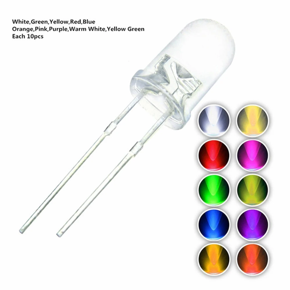 5 mm LED-Dioden 5 mm sortiertes Kit Weiß Grün Rot Blau (100 Stück) – Bild 2