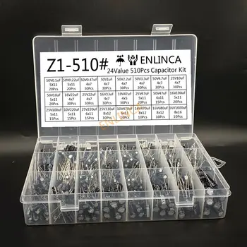 0,1 UF-1000UF 24 Werte Alu-elektrolytkondensatoren 16-50V Mix Elektrolytkondensator Assorted Kit (510 Stück)