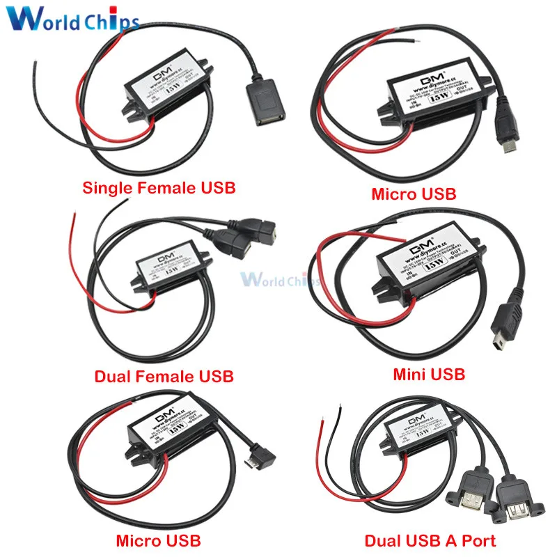 12V zu 5V 3A 15W DC-DC Step Down Buck Converter Netzteil Modul für Auto Männlich Weiblich USB Adapter Mini USB