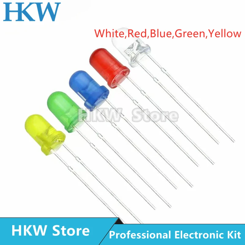 3mm LED-Diode 3mm Assorted Kit Weiß Grün Rot Blau Gelb (100 Stück) – Bild 2
