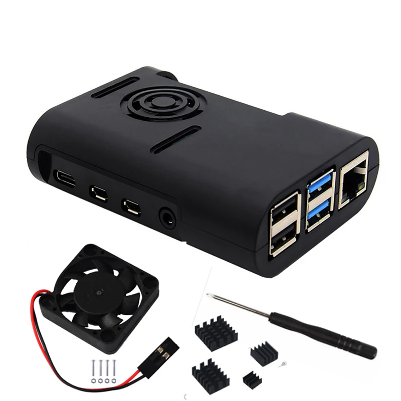 Raspberry Pi 4 Modell B ABS Fall mit Lüfter und Kühlkörper Kit
