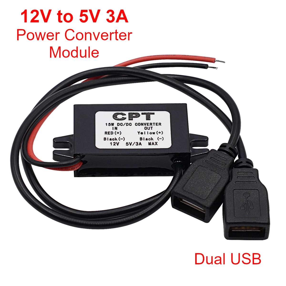 12V auf 5V 3A 15W DC Konverter Buck Modul Netzteil Regler Dual USB Ausgang Adapter