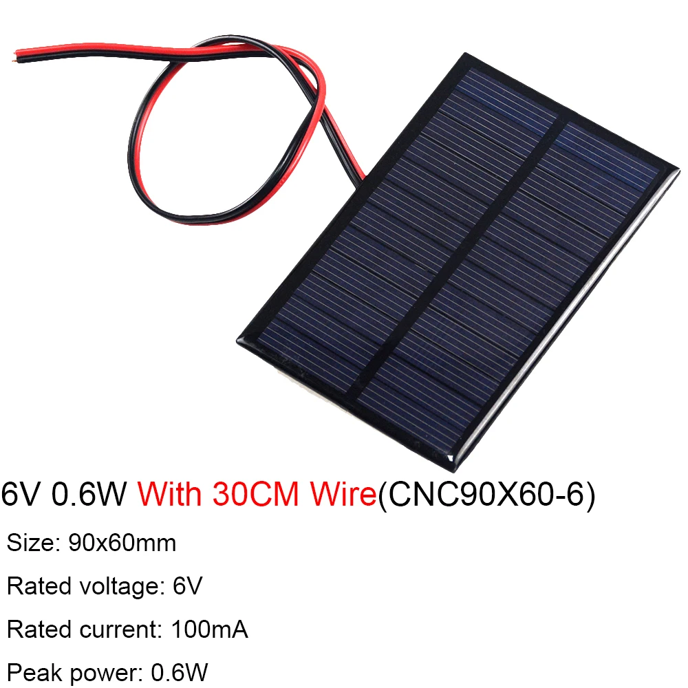 6V Solarpanel mit 30CM/100CM Kabel Mini-Solarsystem DIY für Batterie-Handy-Ladegerät 0,6W 1W 1,1W 2W 3W 3,5W