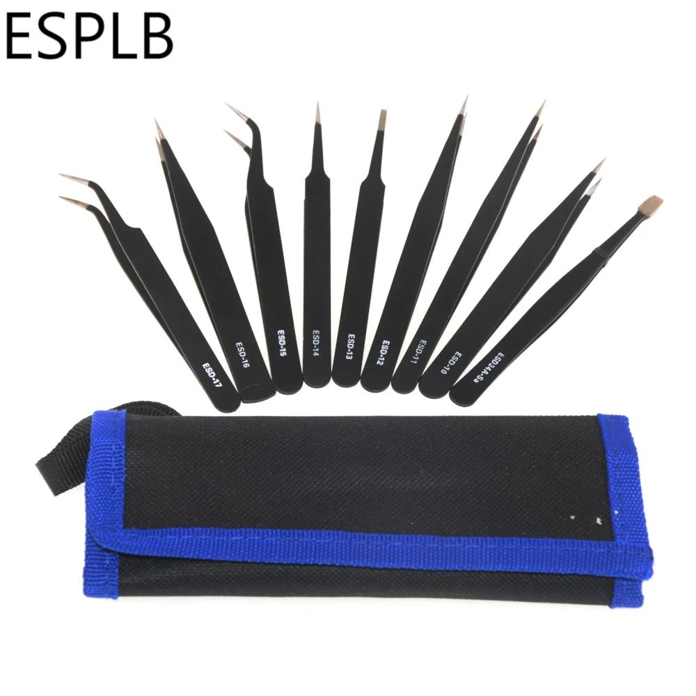 ESD Edelstahl Pinzette Präzision Anti-Statische Industrielle Reparatur Werkzeuge Pinzette für Elektronik Löten