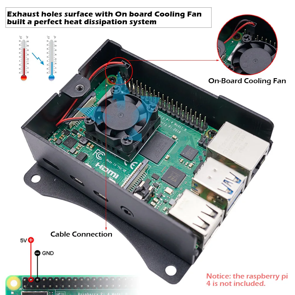 Raspberry Pi 4 Modell B Aluminiumgehäuse mit Lüfter-Kühlkörper-Kit – Bild 4