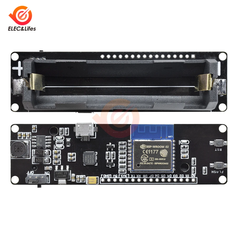 WeMos D1 ESP-WROOM-02 ESP8266 Nodemcu Mini WiFi-Entwicklungsboard mit 18650-Batteriehalter zum Aufladen