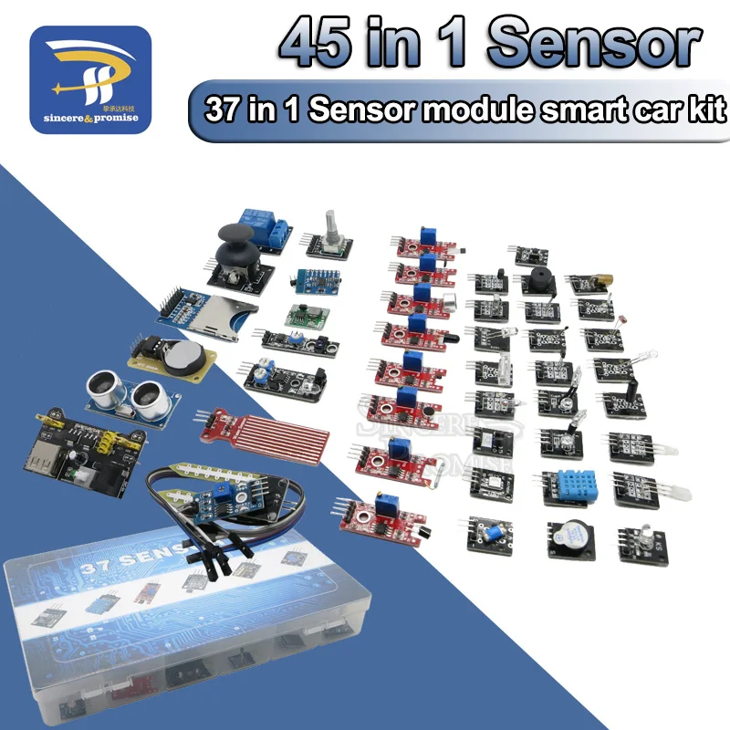 45-in-1-Sensormodule, 16-Arten-Starter-Kit für Arduino Raspberry Pi, besser als 37 in 1, mit Box DIY UNO R3