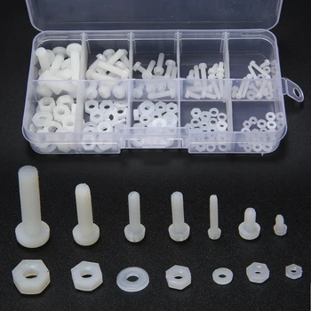 Weiße Nylon-Sechskantschraube M2 M2,5 M3 M4 M5 Bolzenmutter Abstandshalter-Set mit Kunststoffbox (150 Stück)