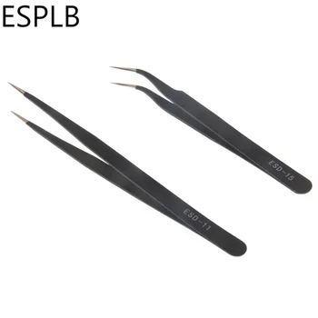 ESD 11/15 Antistatische ESD-Präzisionspinzette aus Edelstahl mit gerader, gebogener Spitze für die Elektronik