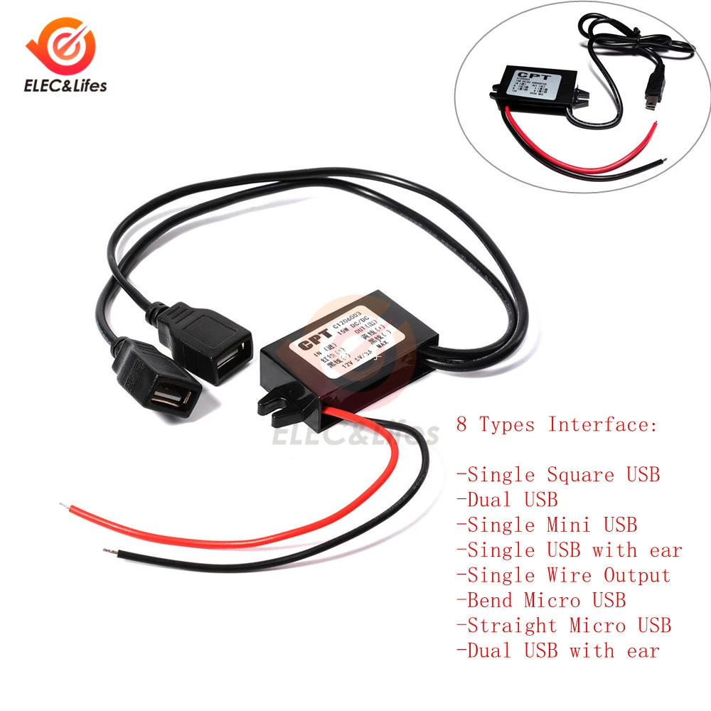 DC-DC 12V zu 5V 3A 15W Auto Power Step Down Buck Converter Netzteil Männlich Weiblich Micro USB Mini USB