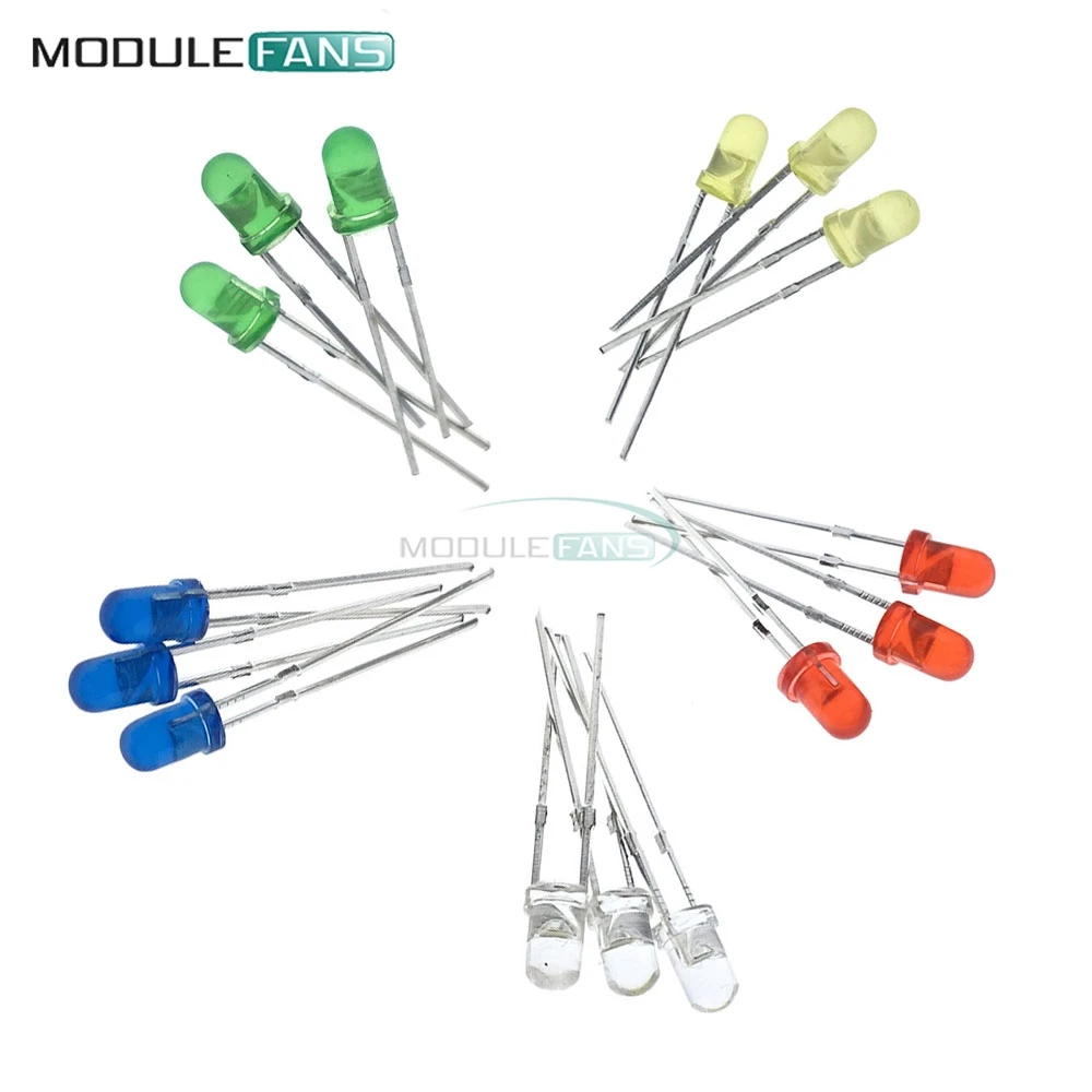3MM LED GRÜN/WEIß/ROT/GELB/BLAU Farbe Licht Super Helle 3mm LED-Diode Licht Assorted Kit Diy (100 Stück)