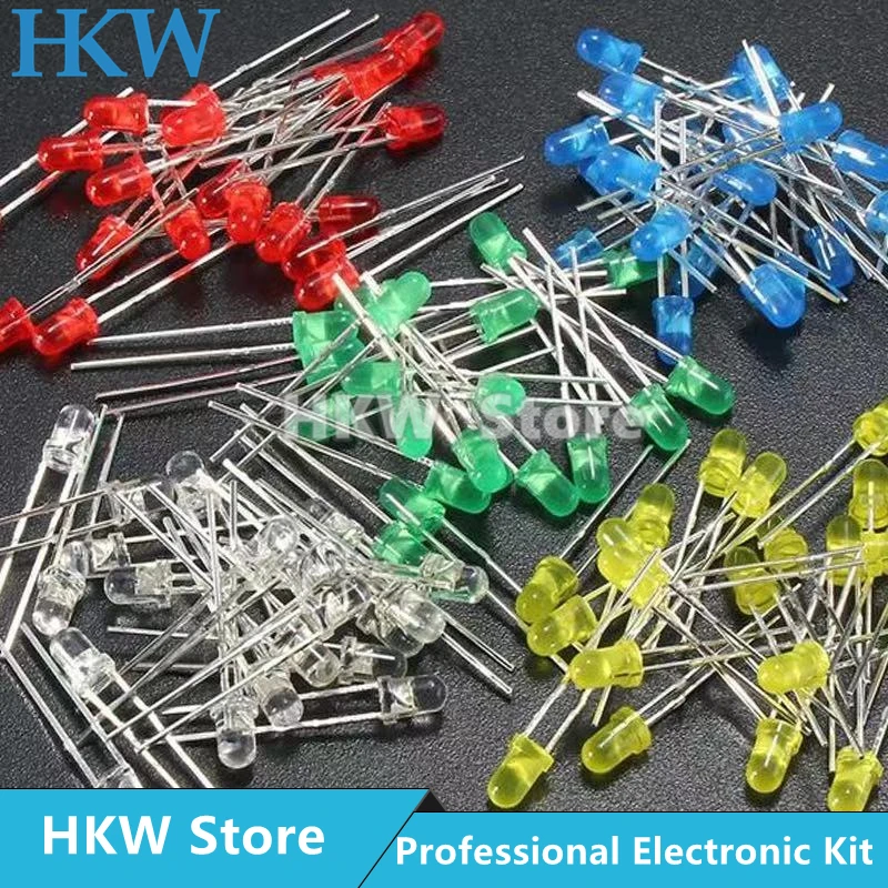 3mm LED-Diode 3mm Assorted Kit Weiß Grün Rot Blau Gelb (100 Stück) – Bild 3
