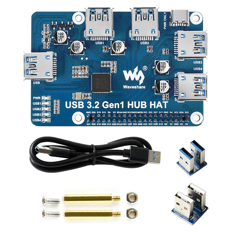 Raspberry Pi USB-Hub-Hut, USB-Erweiterungsplatine, 4 x USB-Anschluss, 3,2 GEN1-Anschlüsse, treiberfreier Hut