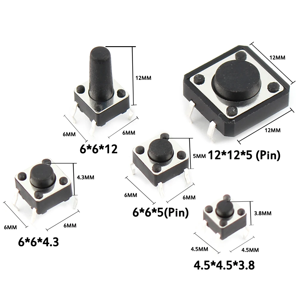 Sortiertes Mikrodrucktaster-Taktschalter-Set - 25 Typen (125 Stück) – Bild 4