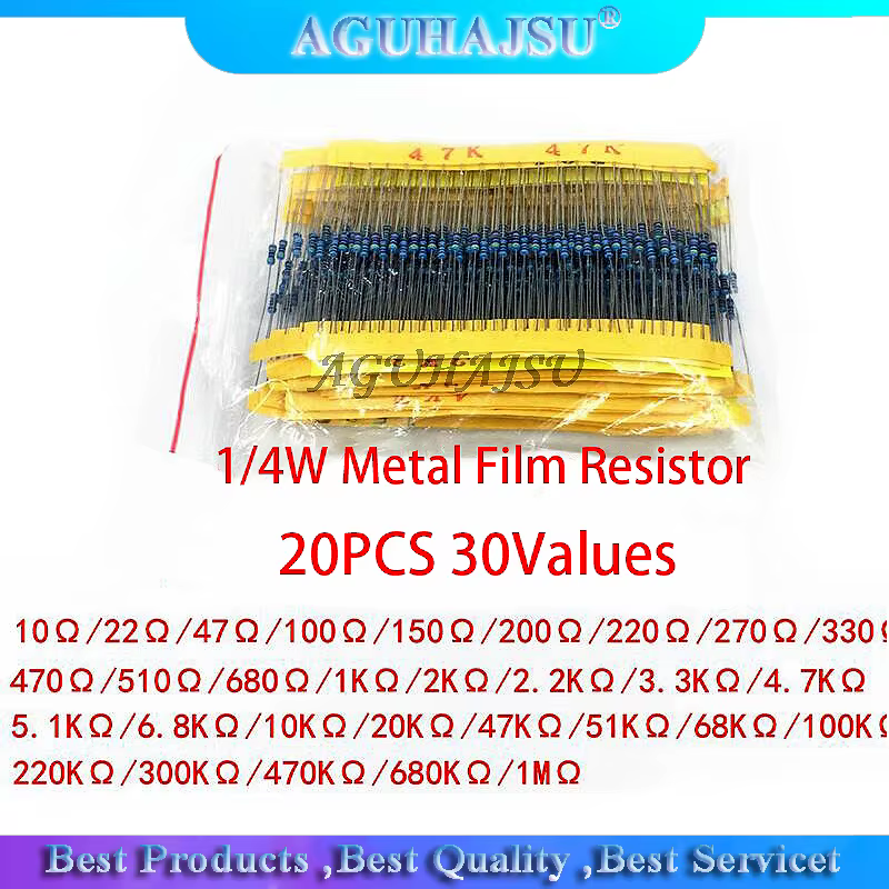 1/4W 1% 20PCS 30 Werte Metall Film Widerstand Sortiment Kit Set pack elektronische diy kit (600 Stück)