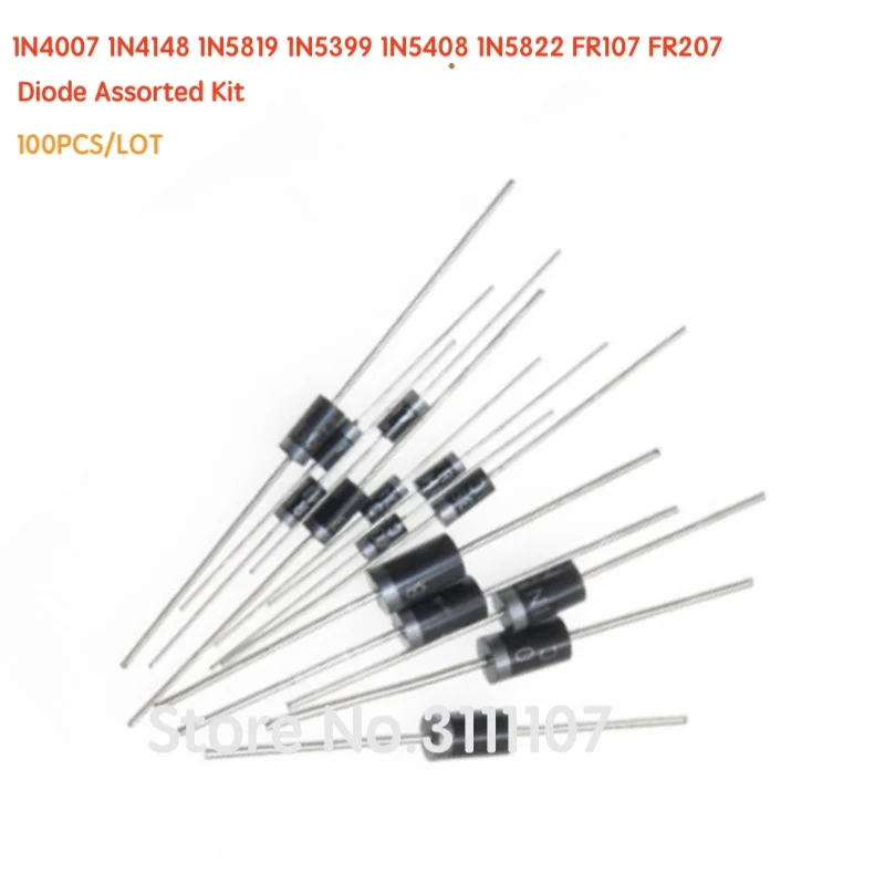 1N4007 1N4148 1N5819 1N5399 1N5408 1N5822 FR107 FR207 Diode Assorted Kit, Elektronische Komponenten Paket, 8