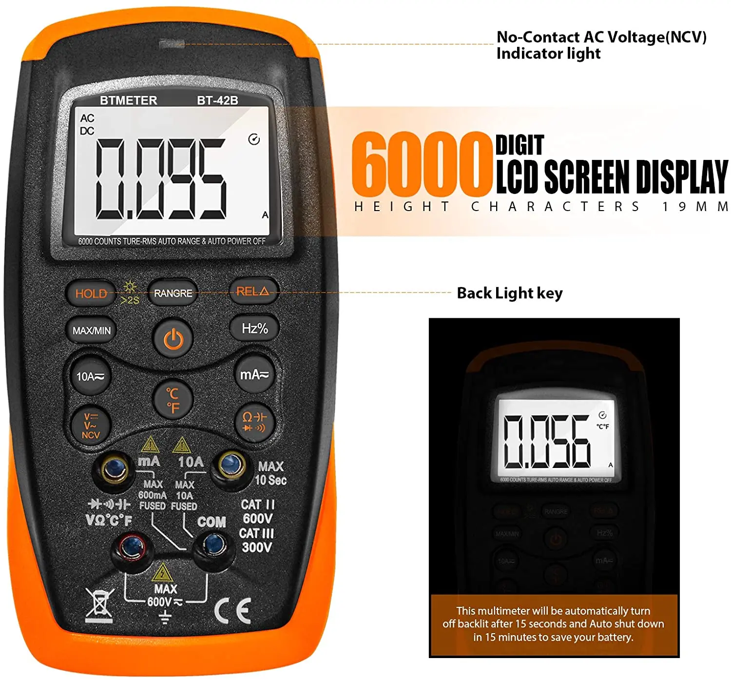 Digitales Multimeter 6000 Zähler Echteffektivwert Auto-Range-Tester AC – Bild 4