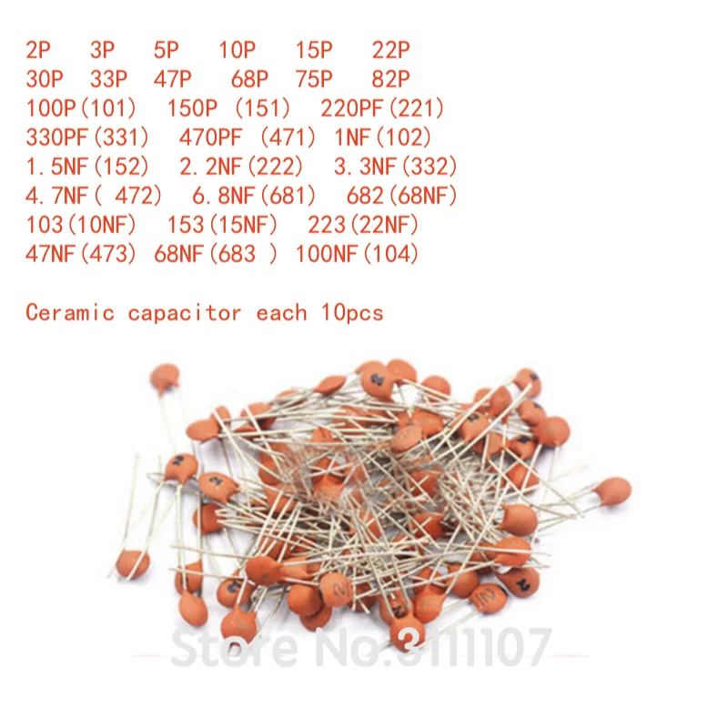2PF-0,1 UF 30 Werte x 10 Stück = 300 Stück, Keramikkondensator, Paket mit elektronischen (300 Stück)