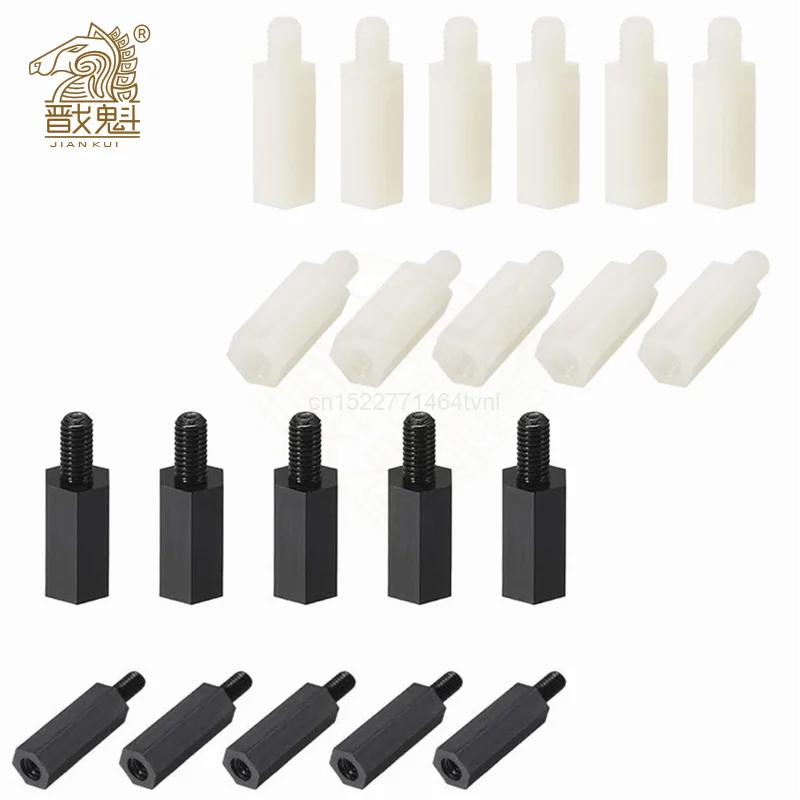 M2/M2,5/M3/M4 * L + 6mm Gewinde Schwarz/weiß Abstand Schraube kunststoff Für PCB Motherboard Feste (50 Stück)