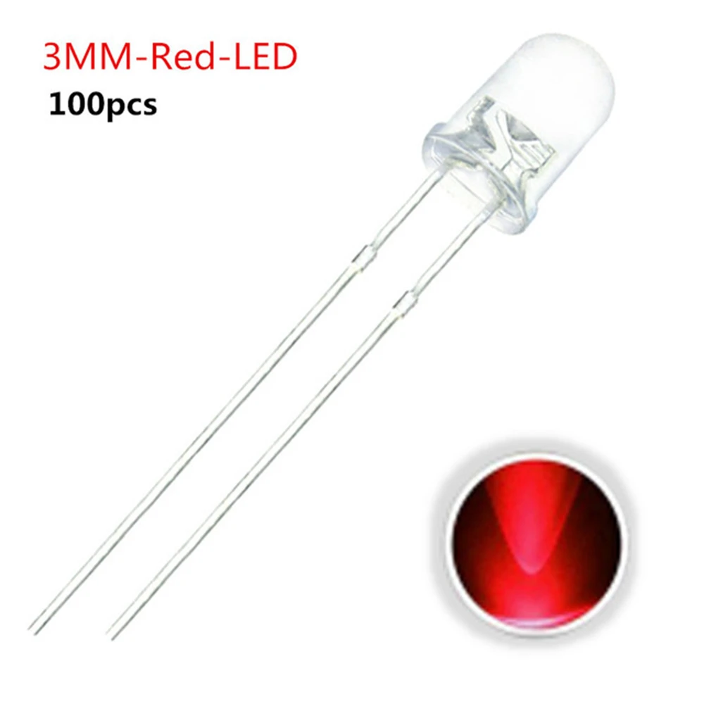 3 mm LED-Dioden, 3 mm, sortiertes Kit, Weiß, Grün, Rot (100 Stück) – Bild 4