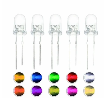 5 mm LED-Dioden 5 mm sortiertes Kit Weiß Grün Rot Blau Gelb Orange Rosa Lila Warmweiß DIY (100 Stück)